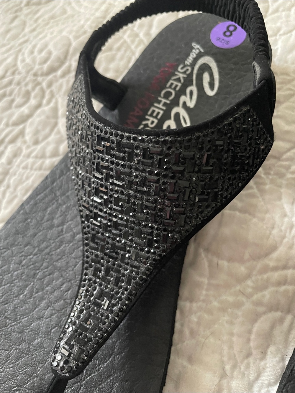 Skechers Black Beaded Thong Sandals with Elastic Back - Picture 3 of 4